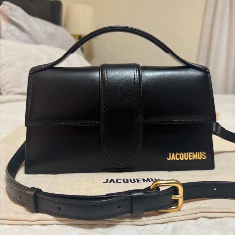 SOLD Jacquemus Black Le Grand Bambino Crossbody Bag with Gold Accents/hardware